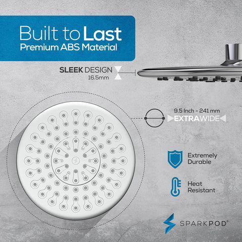Massive 9.5 Inch Rain Shower Head With High Pressure Water Flow Full Body Coverage Anti Clog Silicone Nozzles Chrome Finish