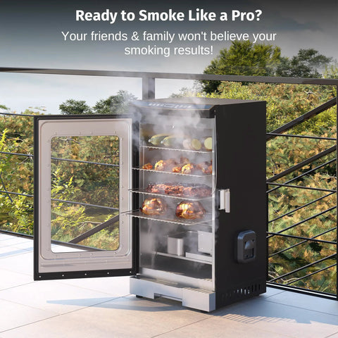 30 Inch Electric Smoker For Outdoors With Built In Meat Probe And Clear Viewing Window Side Chip Loader
