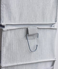 Close-up of the Hella Versatile Hanging Closet Organizers, 10 Pack Convertible Storage Shelves, Gray with zip and hook.