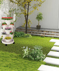 5-Tier Vertical Garden Tower Stackable Planter For Strawberries, Flowers, Vegetables And Herbs In Beige in outdoor setting