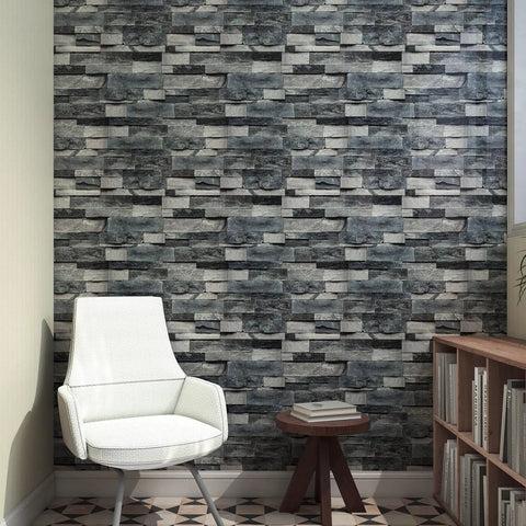 Room with Peel And Stick Faux 3D Brick Wallpaper In Gray For Easy DIY Accent Wall Or Furniture Makeover Self Adhesive Brick Covering