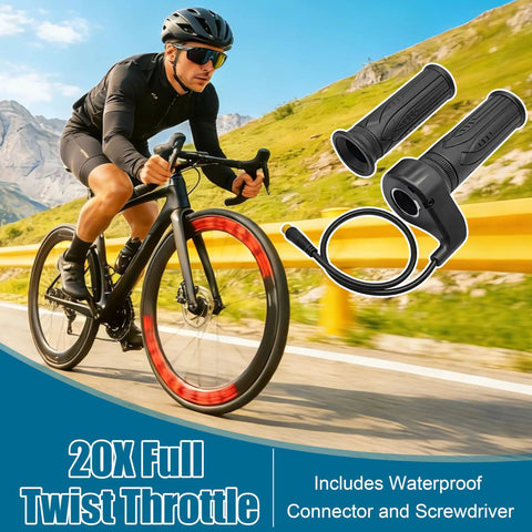 20X Full Twist Throttle Grip With Waterproof Connector For Ebikes 12V-72V Rugged Rubber Grip For Electric Bikes, E-Scooters, Mountain Bikes And Scooters