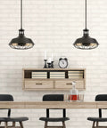 Industrial Two Light Pendant Lamp in Black Finish With Nautical Barn Wire Cage Shade, Vintage Rustic Hanging Light Fixture