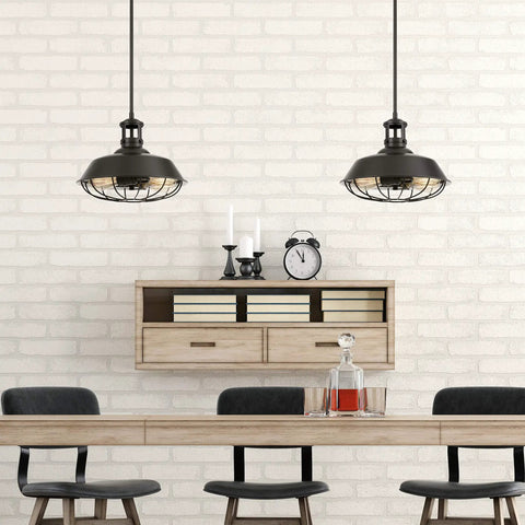 Industrial Two Light Pendant Lamp in Black Finish With Nautical Barn Wire Cage Shade, Vintage Rustic Hanging Light Fixture