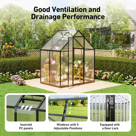 Walk In Outdoor Greenhouse With Aluminum Frame And Polycarbonate Panels Heavy Duty Quick Setup Lockable Door Hygrometer Vent Roof Window Ideal For Gardeners Seeking Solid Backyard Grow Space