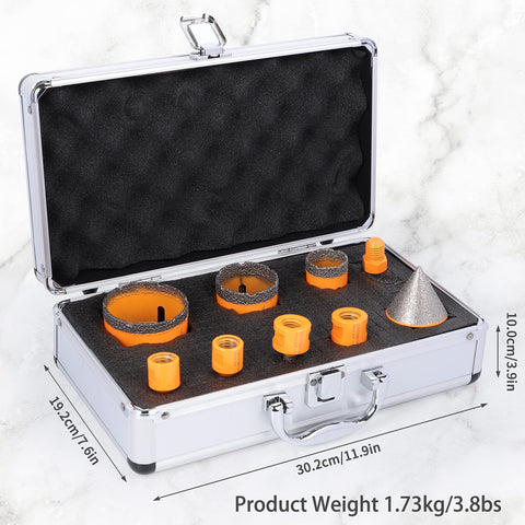 Diamond Core Drill Bits Set 6mm To 65mm Vacuum Brazed Tile Hole Saw 9 Pieces Pro Grade Five Eighths By Eleven Thread case