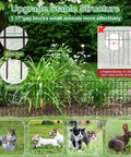 No Dig Garden Fence 27 Ft Long With 20 Panels 13 Inch High Rustproof Metal Stakes Outdoor Border Fence For Dogs Rabbits Ground Defense For Yard Patio All Weather shown installed in a garden setting with plants and small animals.