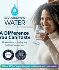 Woman drinking Ultrafiltration Alkaline Water Filter Cartridge For Your Pitcher PH002 Replacement 1000 Liter Capacity Alkaline Water System Long Lasting Pitcher Filter Easy Install Crisp H2O