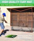Golfer using Tri Turf XL Golf Hitting Mat 24x24 Inches for indoor and outdoor practice with net setup in backyard driveway