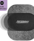 XL Oval Felt Furniture Sliders For Hard Surfaces Set Of 4 Reusable Anti Slip Moving Pads, gray with logo, for beds and sofas.