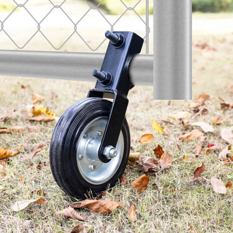 Heavy Duty Farm Gate Wheel For Metal Tube Gates 6 Inch Wheel Fits 1-5/8 To 2 Inch OD Beats Gate Dragging Weatherproof Design For Outdoor Use Black 1 Pc installed on tube gate.