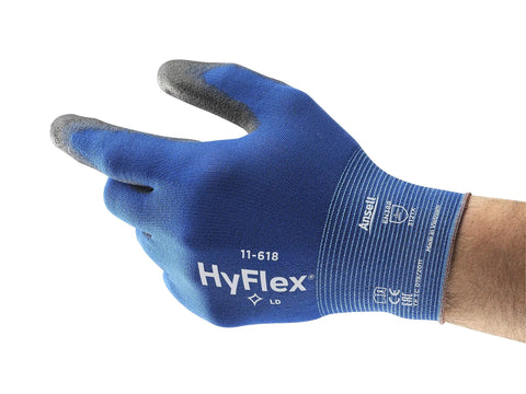 Ultra Thin Industrial Safety Work Gloves For Auto Machinery And Fabrication With 18 Gauge Liner And PU Coating For Grippy Feel And Dexterity Size 9 Blue And Black Pack Of 12