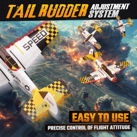 Starter-Friendly RC Plane For Kids And Grownups With 6-Axis Gyro showcasing tail rudder adjustment system in flight