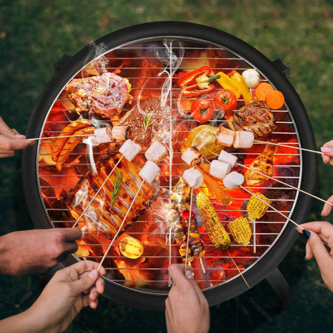 21 Inch Portable Folding Steel Fire Pit With Carrying Bag Spark Screen BBQ Grill And Log Grate For Patio Backyard Camping