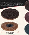 46 Piece 3 Inch Sanding Discs Variety Pack with Coarse Medium Fine Grits Quick Change Backing Pad shown in multiple colors.