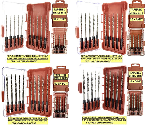 Pro Woodworking Countersink Drill Bit Set For Wood With Tapered Bits And Depth Stop Collar includes hex wrench and case.