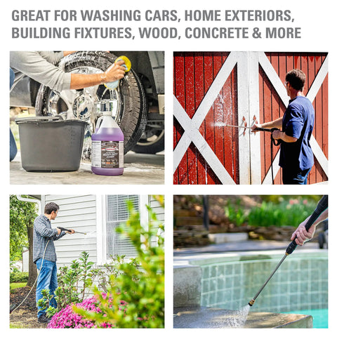 Heavy Duty Concentrated Soap Solution For Pressure Washers And Spray Bottles That Cleans Concrete Vinyl Siding Cars Windows Decks Fences Appliances And Removes Oil And Grease Fast 1 Gallon Purple Degreaser