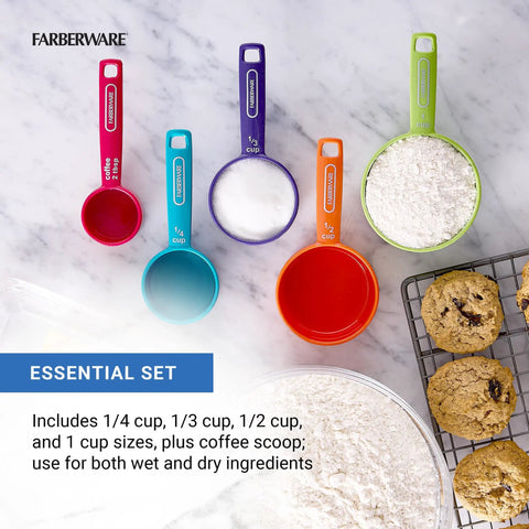Must Have Nestable Measuring Cup Set With Two Tablespoons Coffee Scoop, Durable BPA Free Plastic, Clear Easy Read Markings