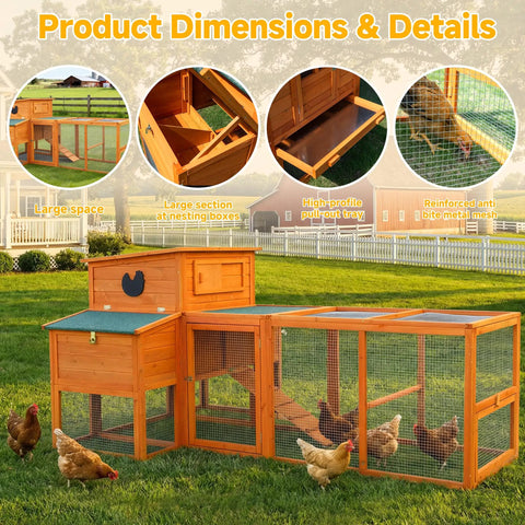 Xlarge Chicken Coop With Nesting Box And Run For Backyard Use, Premium Poultry Cage With Predator Proof Wire, Elevated Wood Frame