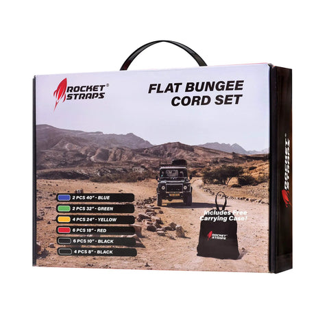 Package of Ultimate Flat Outdoor Bungee Cord Set, 28 Heavy Duty Cords In 18, 24, 32, And 40 Inch Lengths With Durable Hooks