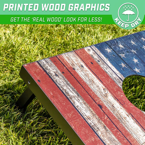 American Flag Regulation Size Cornhole Set With 2 Regulation Boards 8 Bags Carry Case And Rules printed wood design outdoors