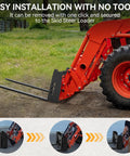 Heavy Duty 2500 Lbs Skid Steer Pallet Forks 42 Inch Frame Attachments on Kubota tractor demonstrating installation