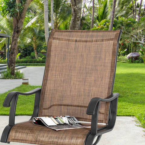 Patio Swivel Chair Set Of 2 Outdoor Rocker Dining Chairs With All Weather Textilene High Back And Built To Last Metal Frame For Backyard Deck Lawn Garden Brown