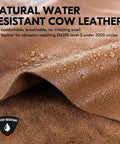 Close-up of natural water-resistant cow leather with droplets, used in Leather Heavy Duty Work Gloves For Mechanics And DIY Pros.