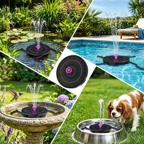 Solar Powered Fountain With 2000mAh Battery Backup, Cloudy Day Ready, Bird Bath Water Feature With 7 Nozzles in garden setting