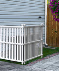 White Vinyl Privacy Screen Panels For Outdoor Enclosures Two Panels 36.5 W By 45.5 Inches No Dig Setup near air conditioner