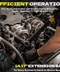 Person using the Serpentine Belt Tool Kit With Ratcheting Wrench, Sockets, Crowfoot Wrenches And Adapters on a car engine