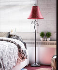 Richardson Floor Lamp With Bronze Finish In Casual Gothic Style, 61 In Tall, 17 In Wide And 17 In Deep, Red Bell Shade With Gold Stitch Accents