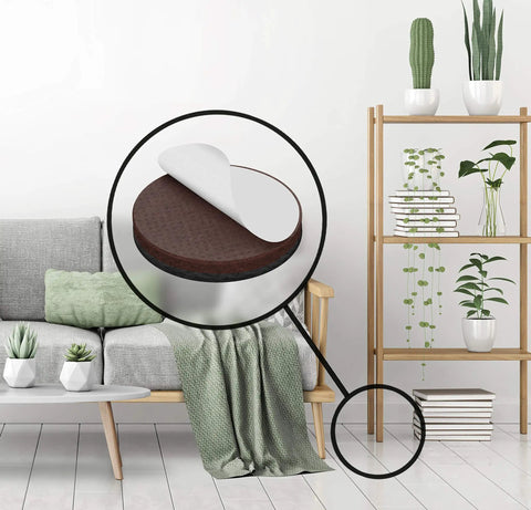 No Slide Zone Heavy Duty Furniture Pads With Sticky Strong Self Adhesive Backing Set Of 32 round rubber gripper feet on a couch.