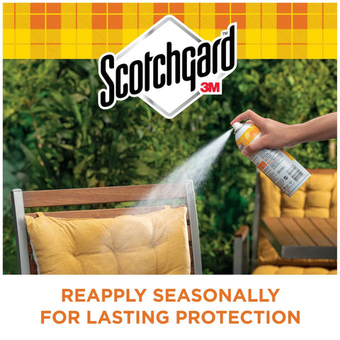 Person spraying Outdoor Water Repellent Spray For Gear And Patio Furniture Sun Shield UV Protection Odorless Dries Clear 10.5 Oz on cushion