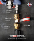 Image showing preinstalled fittings, M22 to 3/8 inch female quick connector, and Teflon tape for Swivel Gun Pro High Pressure Washer Handle.