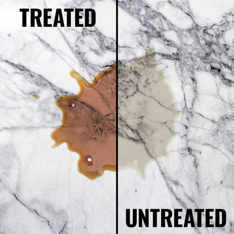 Comparison of stone surface treated and untreated with Heavy Duty Stone Sealer For Interior And Exterior Use, 1 Quart Water Based Sealer.