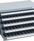 Tough As Nails Five Drawer Tap Dispenser Cabinet showing open drawers with compartments for taps #2-56 to #12-28.