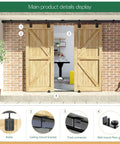 12 Foot Ceiling Mount Double Sliding Barn Door Hardware Kit For Exterior Use Beefy Box Track System Supports Up To 300 Pounds Fits Two 36 Inch Doors Hardware Only No Door Included Easy Install And Durable Steel Finish shown installed on brick exterior with wooden doors