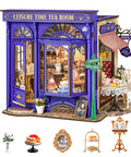 Openable Miniature Tea Room Book Nook Kit For Adults with intricate 3D mini house model showing a detailed vintage tea shop scene.