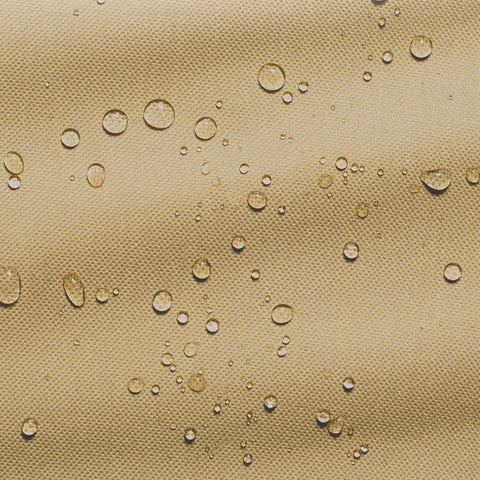 Close-up of water droplets on water-resistant fabric of Terrazzo Water Resistant 26 Inch High Back Patio Chair Cover Built Tough For Outdoor Use