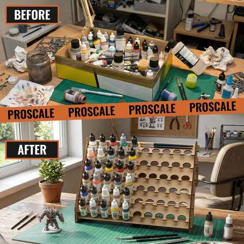 Clutch Wall Paint Rack Organizer For Miniatures And Modeling, Vertical Hobby Paint Stand With 26mm Dropper Slots Plus Top Brush And Tool Holder, Straight Up Game Changer For Vallejo Army Painter Bottle Display