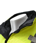 All Weather Waterproof And Windproof Industrial Safety Jacket with Concealed Hood in neon yellow, close-up on collar