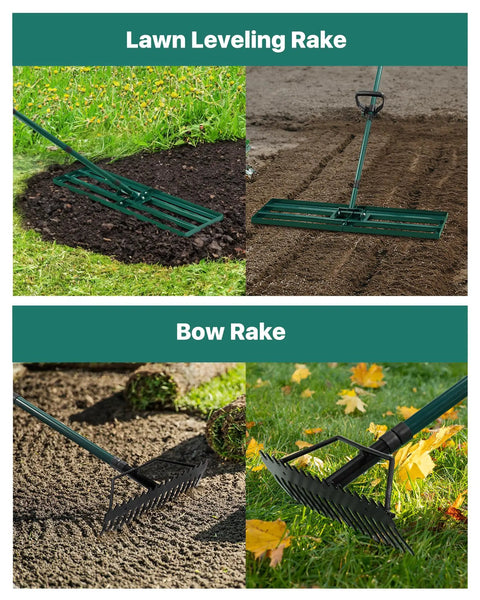 Lawn Leveling Rake 33x10 Inch With 78 Inch Adjustable Back Saving Handle Pro Grade Heavy Duty Stainless Steel Leveler Tool