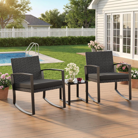 Three Piece Patio Rocking Bistro Set With Coffee Table For Garden Balcony Backyard Or Poolside Use Built For Chill Outdoor Vibes