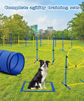 Backyard Dog Agility Course Set All In One Obstacle Kit with tunnel, hurdles, jump ring, weave poles, and pause box on grass