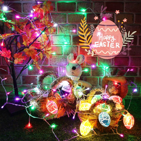 Pastel Easter String Lights 33ft With USB Powered 100 LED Indoor Fairy Lights Remote Control 8 Modes And Timer For Home Garden Decor, Perfect For Easter Parties, Easter Egg Hunts, Cozy Ambience
