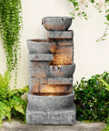 Cascading Bowls LED Outdoor Water Fountain With Stacked Stone Base For Gardens Patios Lawns And Balconies A Soothing Ambient Water Feature