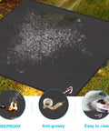 40 Inch Square Fire Pit Mat For Decks, Patios And Grills, Fireproof And Waterproof Under Grill Pad with water beads, fireproof symbols.