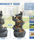 5 Tier Cascading Rock Water Fountain With LED Lights For Outdoor And Indoor Use, resin water feature showing size against home