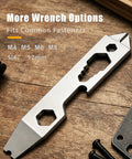 Close-up of Absolute Badass Titanium EDC Pry Bar And Multi Wrench Combo showing wrench openings for M4, M5, M6, M8, 1/4 inch, and 12mm.
